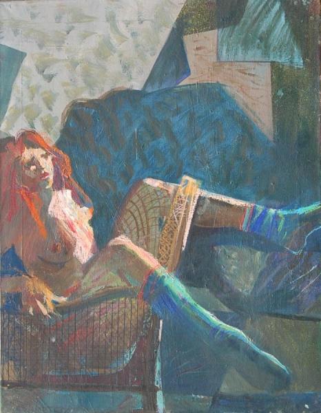 Nude With Blue Stockings by Stan Smith