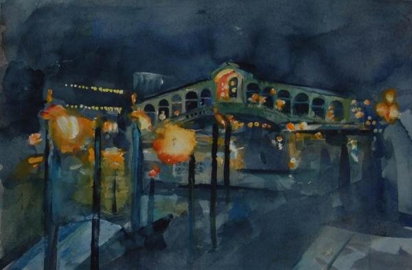 Venice Rialto Bridge At Night by Stan Smith