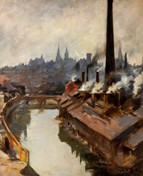 Stanhope Alexander Forbes Sheffield, River And Smoking Chimneys