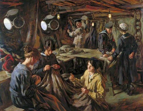 Women's Royal Naval Service Ratings Sail-making: Onboard Hms 'essex' At Devonport by Stanhope Alexander Forbes