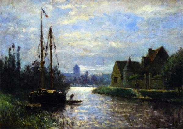 Canal In Moonlight by Stanislas Lepine