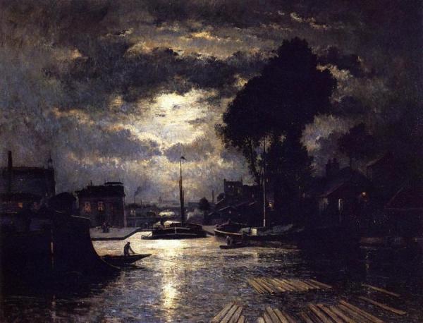 Canal In Saint-denis - Effect Of Moonlight by Stanislas Lepine