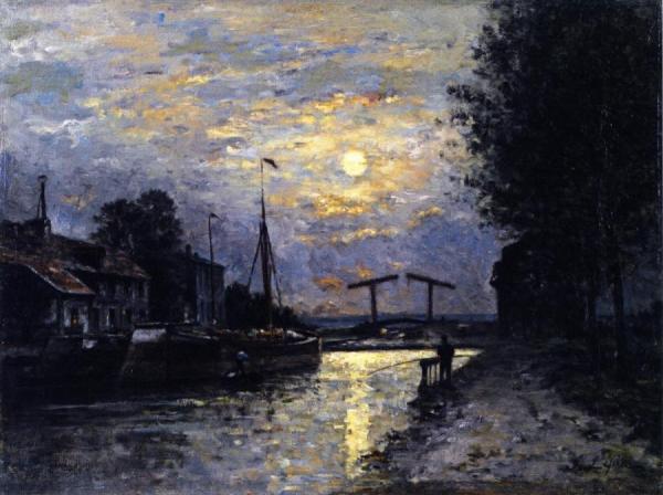 Canal In Saint-denis, Effect Of Moonlight by Stanislas Lepine