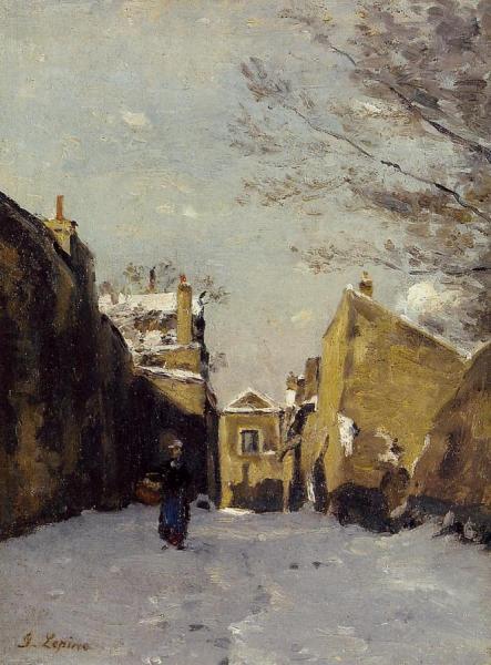 Street In Montmartre, Snow Effect by Stanislas Lepine