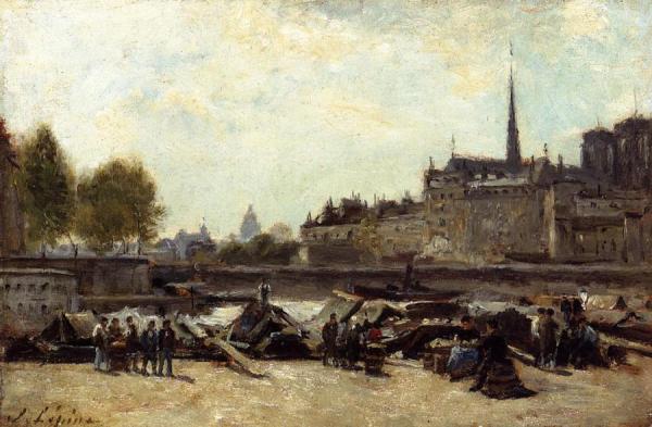 The Apple Market, Quai De Gesvres And Quai De L'hotel De Ville, Near The Pont D'arcole by Stanislas Lepine