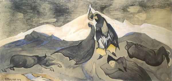 Kiss Of The Mongol Prince In An Ice Desert by Stanislaw Ignacy Witkiewicz Oil Painting Reproductions