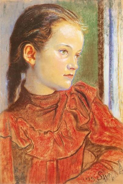 Portrait Of A Girl In A Red Dress by Stanislaw Wyspianski