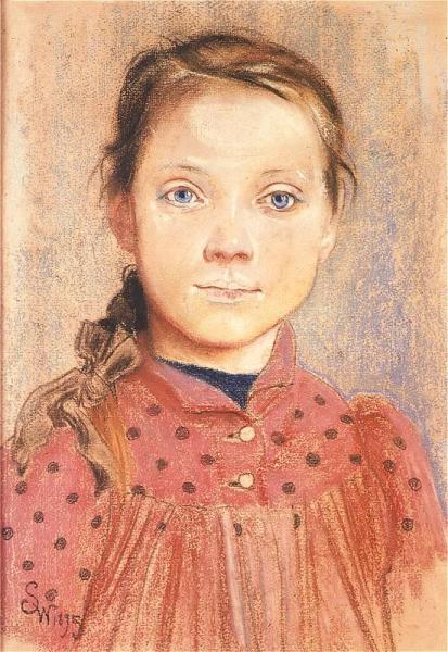 Portrait Of A Girl In A Red Dress by Stanislaw Wyspianski