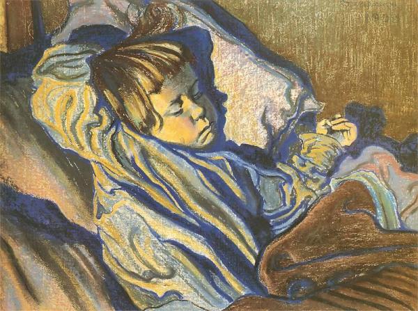 Sleeping Mietek by Stanislaw Wyspianski Oil Painting Reproductions
