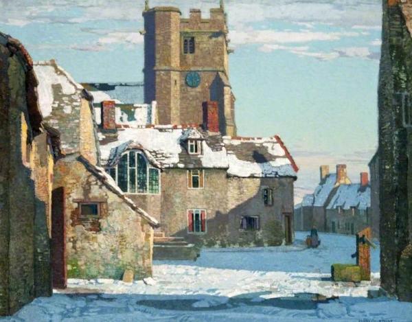 Winter, Corfe Castle Village by Stanley Royle Oil Painting Reproductions