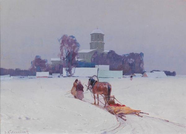 By The Church by Stepan Kolesnikov Oil Painting Reproductions