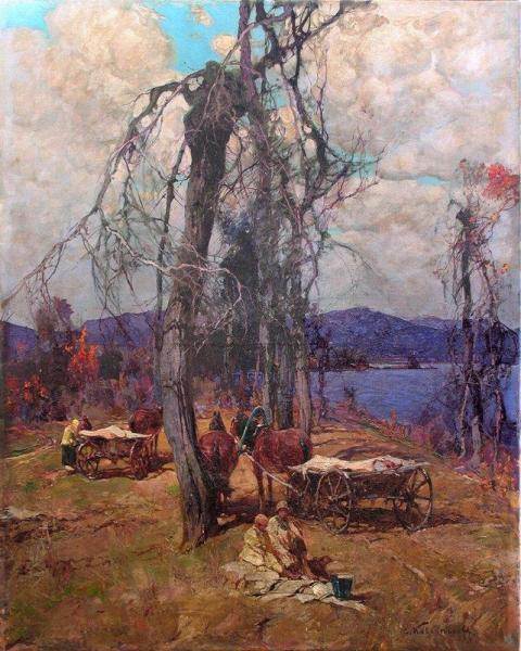 Resting By The Lake by Stepan Kolesnikov Oil Painting Reproductions