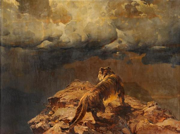 Tiger In The Caucasus Mountains by Stepan Kolesnikov Oil Painting Reproductions