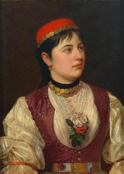 Portrait Of A Young Woman In Traditional Costume by Stevan Todorović