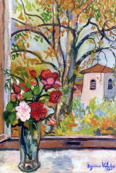 Bouquet Of Flowers In Front Of A Window In Saint-bernard by Suzanne Valadon