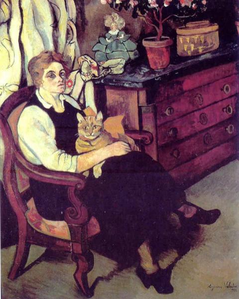 Portrait Of Miss Lily Walton With Raminou by Suzanne Valadon