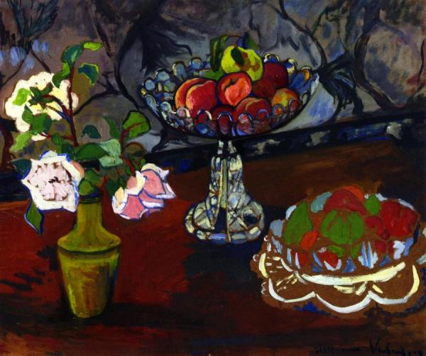 Still Life With Bouquet Of Roses And Bowls Of Fruit by Suzanne Valadon Oil Painting Reproductions