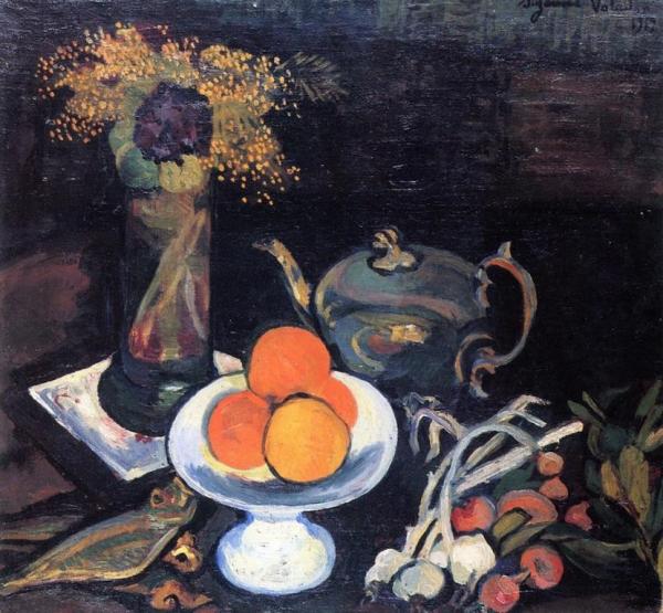 Still Life With Bowl Of Fruit, Flowers And Onions by Suzanne Valadon