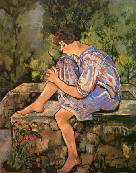 Young Woman Seated On A Low Wall by Suzanne Valadon