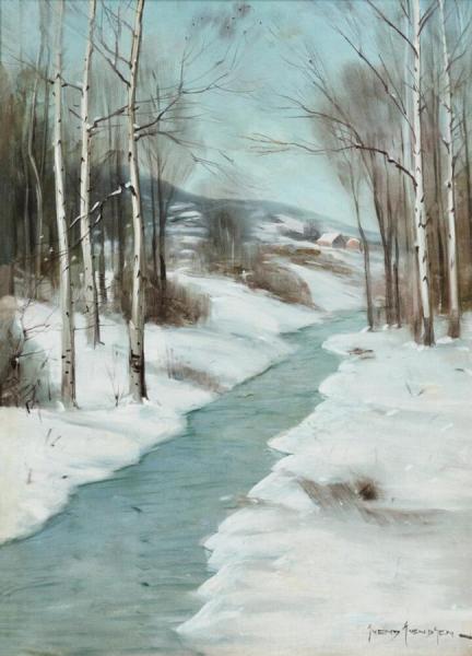 Winter Stream Through The Birches by Svend Svendsen