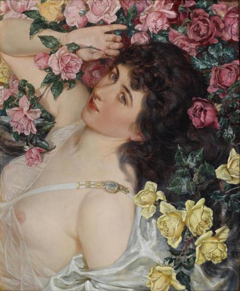 Among The Roses by Talbot Hughes