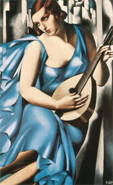 Blue Woman With A Guitar by Tamara De Lempicka Oil Painting Reproductions