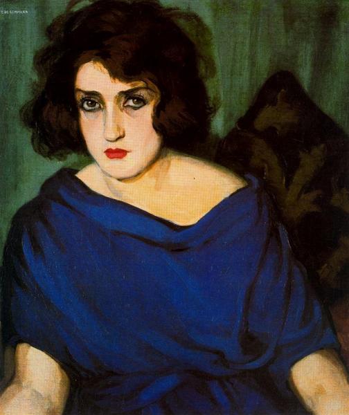 Portrait Of A Young Lady In A Blue Dress by Tamara De Lempicka Oil Painting Reproductions