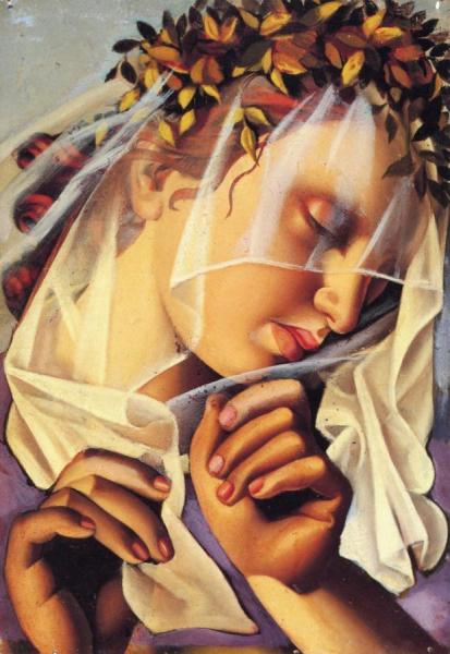 Woman With A Garland Of Flowers by Tamara De Lempicka