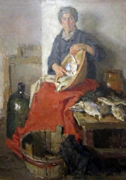 Old Woman With Fish by Tatiana Yablonskaya