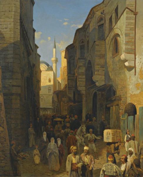 A Busy Street In Tangiers by Themistocles Von Eckenbrecher