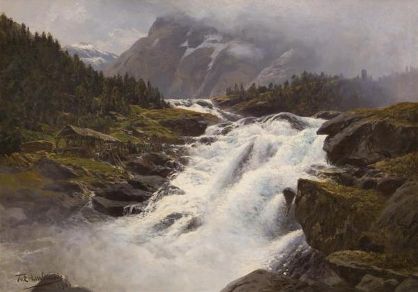 Wasserfall In Norwegischer Gebirgslandschaft, 1906 by Themistocles Von Eckenbrecher
