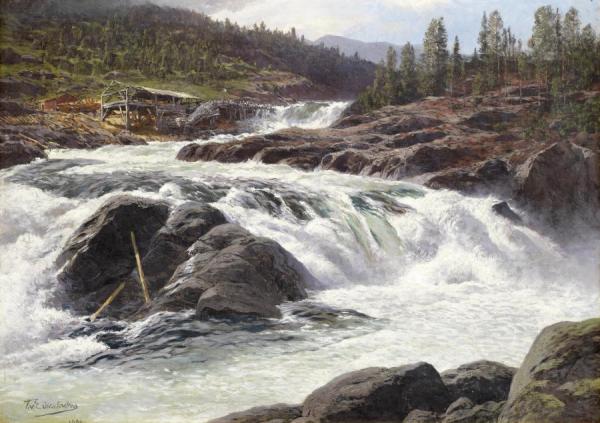Themistocles Von Eckenbrecher Waterfalls In A Nordic Landscape