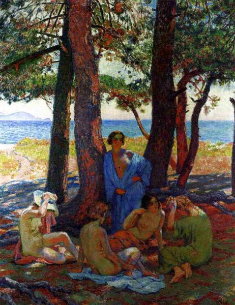 Bathers Under The Pines By The Sea by Theo Van Rysselberghe
