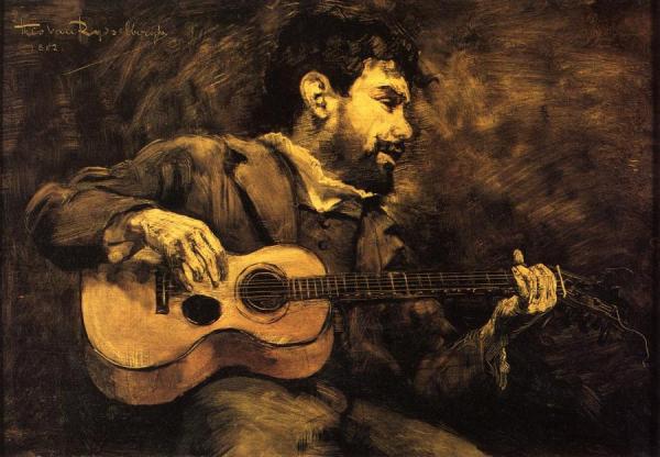 Dario De Regoyos Playing The Guitar by Theo Van Rysselberghe