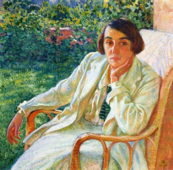 Elizabeth Van Rysselberghe In A Cane Chair by Theo Van Rysselberghe