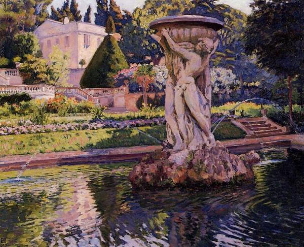 Garden With Villa And Fountain by Theo Van Rysselberghe