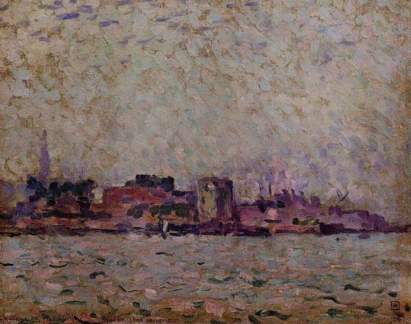 Morning Fog Over The Port Of Veer, Holland by Theo Van Rysselberghe