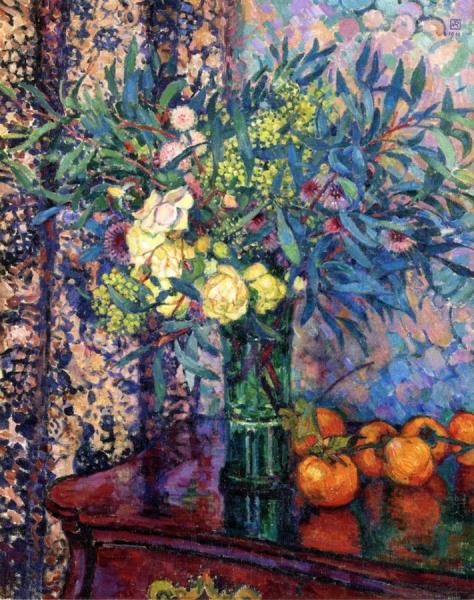 Persimmons, Roses And Mimosas by Theo Van Rysselberghe