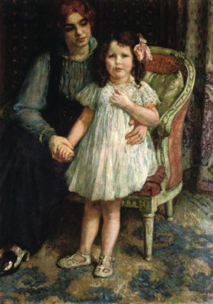 Portrait Of Madame Goldner=max And Her Daughter Juliette by Theo Van Rysselberghe