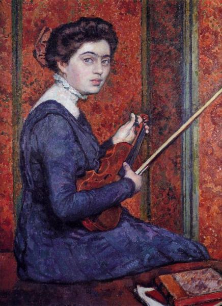 Woman With Violin by Theo Van Rysselberghe