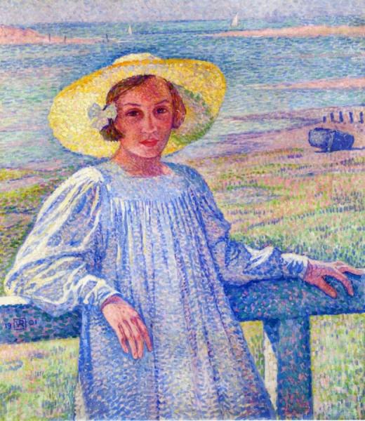 Young Girl In A Straw Hat by Theo Van Rysselberghe