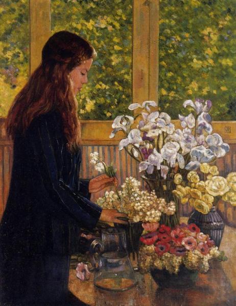 Young Girl With A Vase Of Flowers by Theo Van Rysselberghe