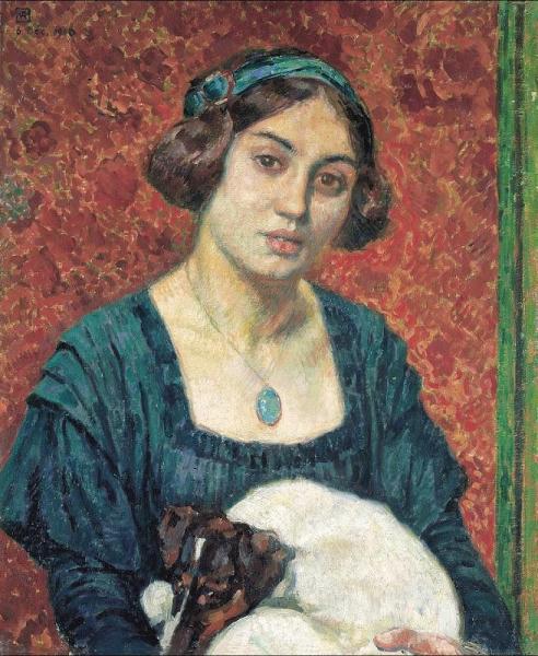 Young Lady With A Dog by Theo Van Rysselberghe