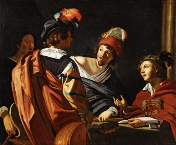 A Group Of Figures Around A Table Making Music by Theodoor Rombouts