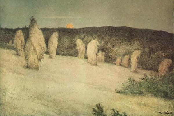 Theodor Kittelsen Stooks Of Corn In Moonlight