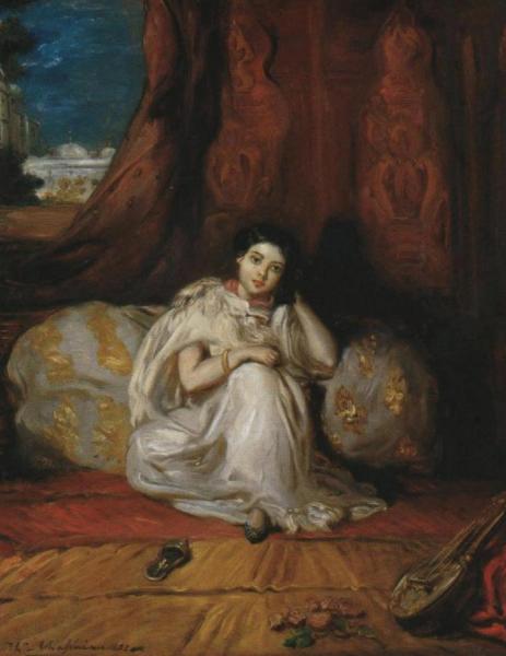 Jeune Fille Mauresque, Assise Dans Un Riche Intérieur by Theodore Chasseriau