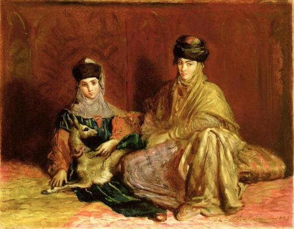 Woman And Little Girl Of Constantine With A Gazelle by Theodore Chasseriau