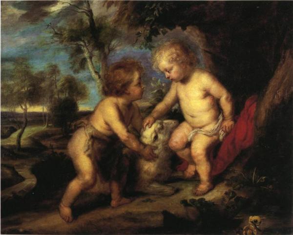 The Christ Child And The Infant St. John After Rubens by Theodore Clement Steele
