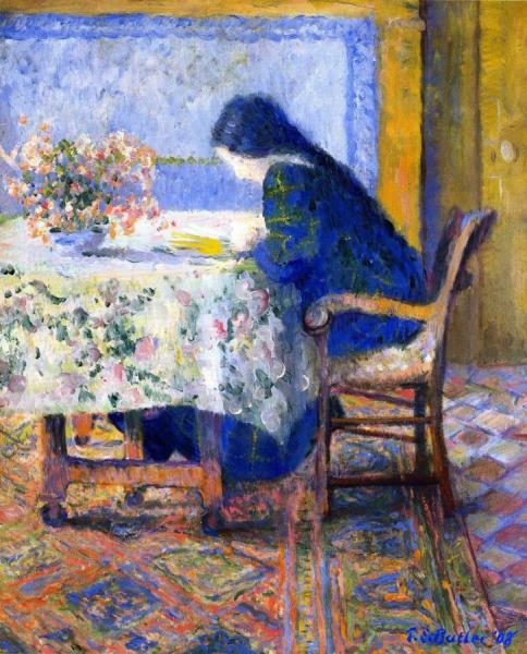 Lili Butler Reading At The Butler House, Giverny by Theodore Earl Butler