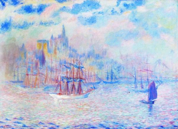 Ships In New York Harbor by Theodore Earl Butler